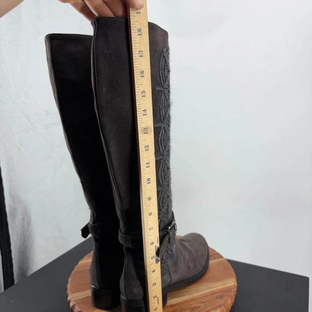 Napoleoni‎ suede knee-high boots sweater-knit embroidered shaft buckled strap 41